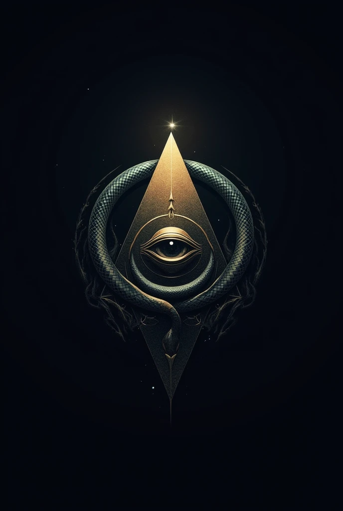 Logo, a pyramid with an eye in its center and a snake coiled around it.