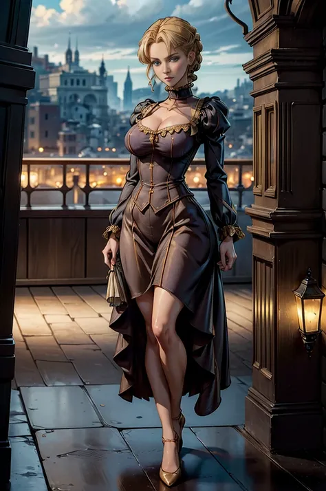 sparkling glossy blue big eyes, blue eyes, (great proportion:1.2), (medium sharp breast:1.2), 8k, realistic cartoon, young girl, masterpiece, standing, cowboy shot, arms at sides, slim figure, curvy girl, beatrice1, 8k, deep realistic shadows, detailed eye...