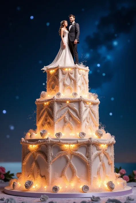 wedding cake with lots of. Two-story shine with two grooms 




