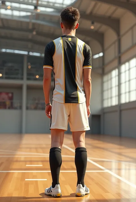 Futsal Uniform Colors: offwhite, Black and Gold Male