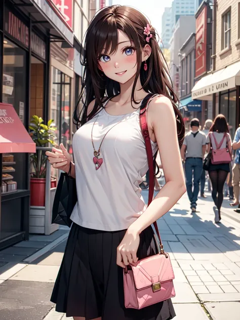 ((masterpiece)), ((best quality)), (ultra-detailed), ((kawaii)), cute, (lovely), ((extremely detailed)), 4K, (8K), best quality, (beautiful), illustration, body shot, dynamic pose, urban, summer day, young woman, a cute girl, 1girl, solo, college student, ...