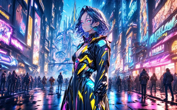 anime style screenshot of a man in a futuristic city, Cyberpunk art inspired by Sebastian Vrancx, Trends in CG society, neo-dada, cyber universe style, tower of fantasy setting, en tower of fantasy 2077, Hyper Ultra detailed, 8k Character Details, hero pos...