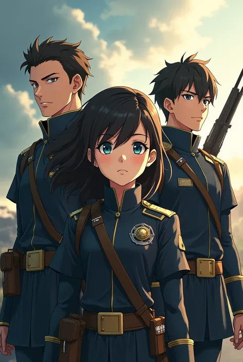 17 year old girl with three handsome anime soldiers
