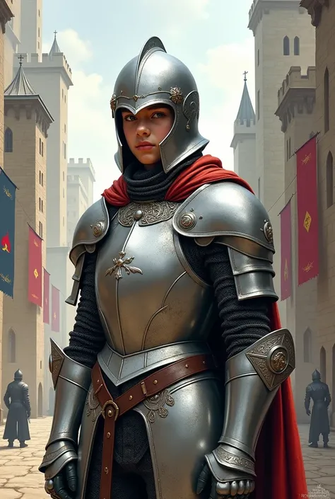 2D drawing of teenager in medieval armor
