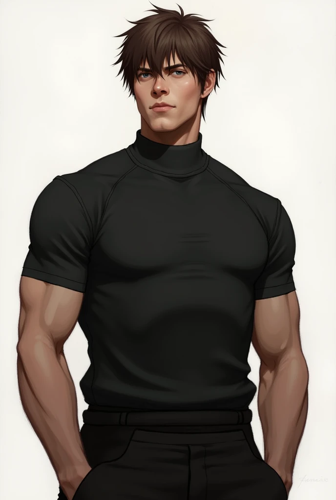 Dante is a man with short brown hair. He is of normal height(1,80), and of a clear and fibrous texture. His casual attire consists of a black tunic, without hood and with long neck. Under the tunic he wears a plain short-sleeved compression shirt. 