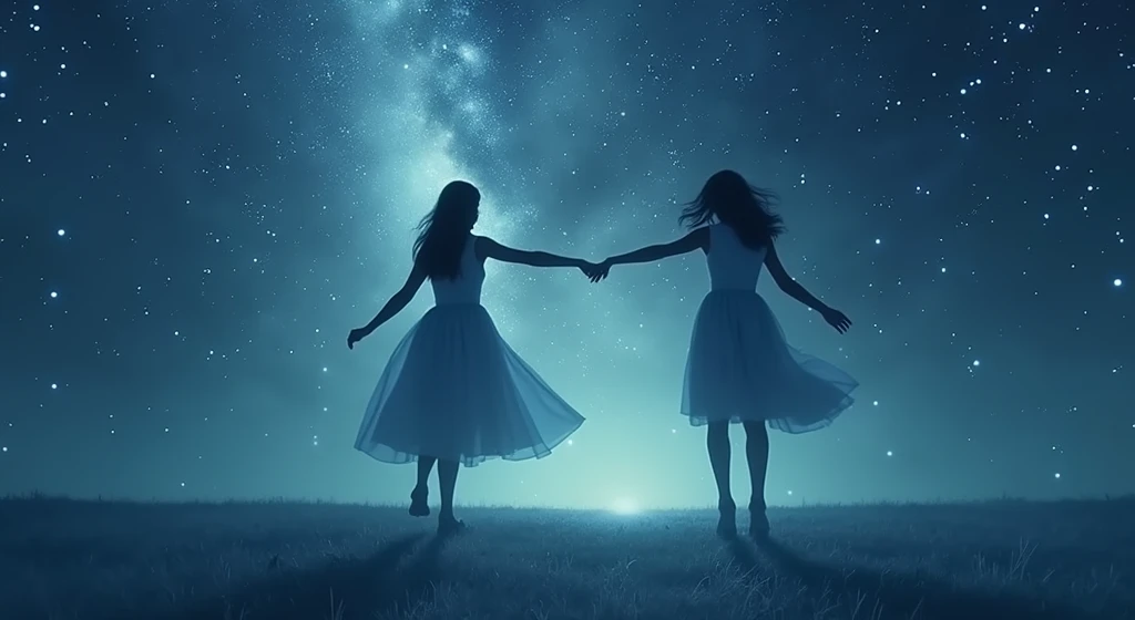 Section 2: "Stars and Shadows" (1:01 - 2:00)
Scene: Second Verse and First Chorus

Visuals: Transition to a close-up of the night sky, where stars begin to twinkle one by one. The camera slowly pans down to reveal an open field. Two female shadows are seen...