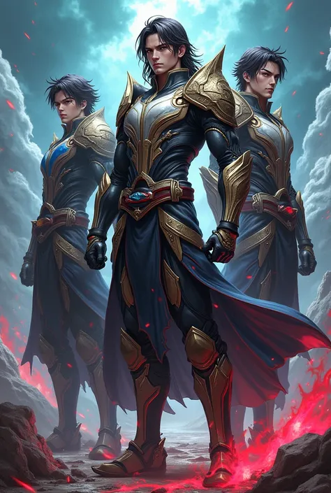 Three male warriors wearing anime style armor