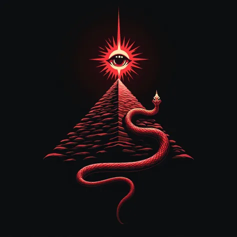 Logo, a pyramid with an eye in the center and a snake coiled around the pyramid, , use black and red colors