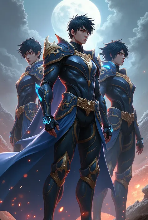 Three male warriors wearing anime style armor