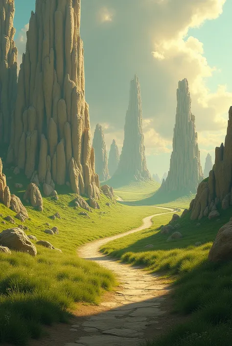 A road with beautiful grass and giant bones