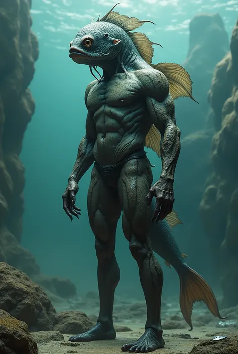 Its characteristics are very peculiar, he would be the fusion of a tall and strong black man. It has fins like a fish , body covered in scales mixed with skin
