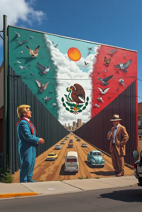 mural depicting classism and corruption between the US.UU. and Mexico on the border