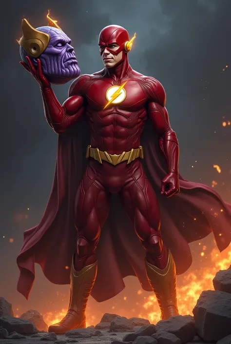 Create an image of the flash with Thanos&#39; head in his hand