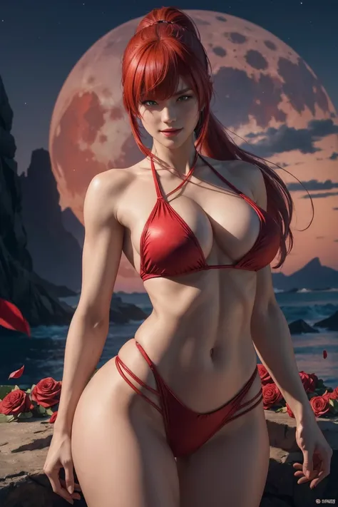 KOF,King of Fighters,Shermie,Red hair,long hair,Long hair tied in a ponytail,Hide your eyes with bangs,Beautiful white skin,Photorealistic,Ultra HD,high quality,masterpiece,Digital SLR,Detailed details,Intricate details,Anatomical basis,Depicted in detail,...