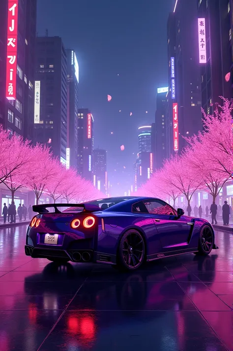 an image to use as a background for a Japanese car show event featuring the dark purple color