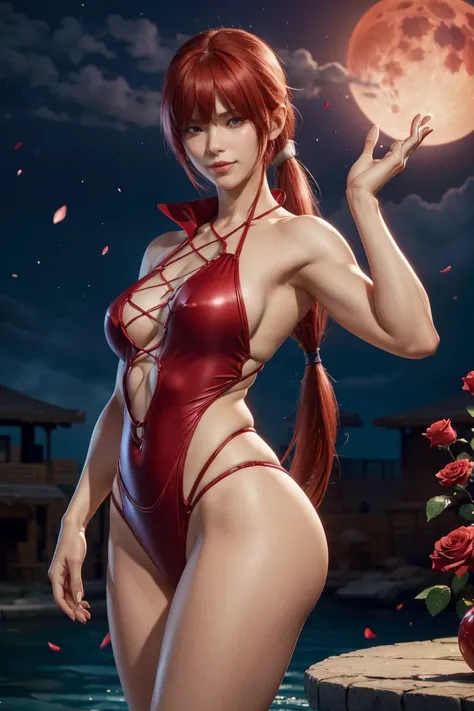 KOF,King of Fighters,Shermie,Red hair,long hair,Long hair tied in a ponytail,Hide your eyes with bangs,Beautiful white skin,Photorealistic,Ultra HD,high quality,masterpiece,Digital SLR,Detailed details,Intricate details,Anatomical basis,Depicted in detail,...