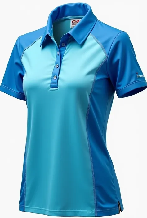 Create a women&#39;s sports polo shirt in blue and light blue with a pill print 