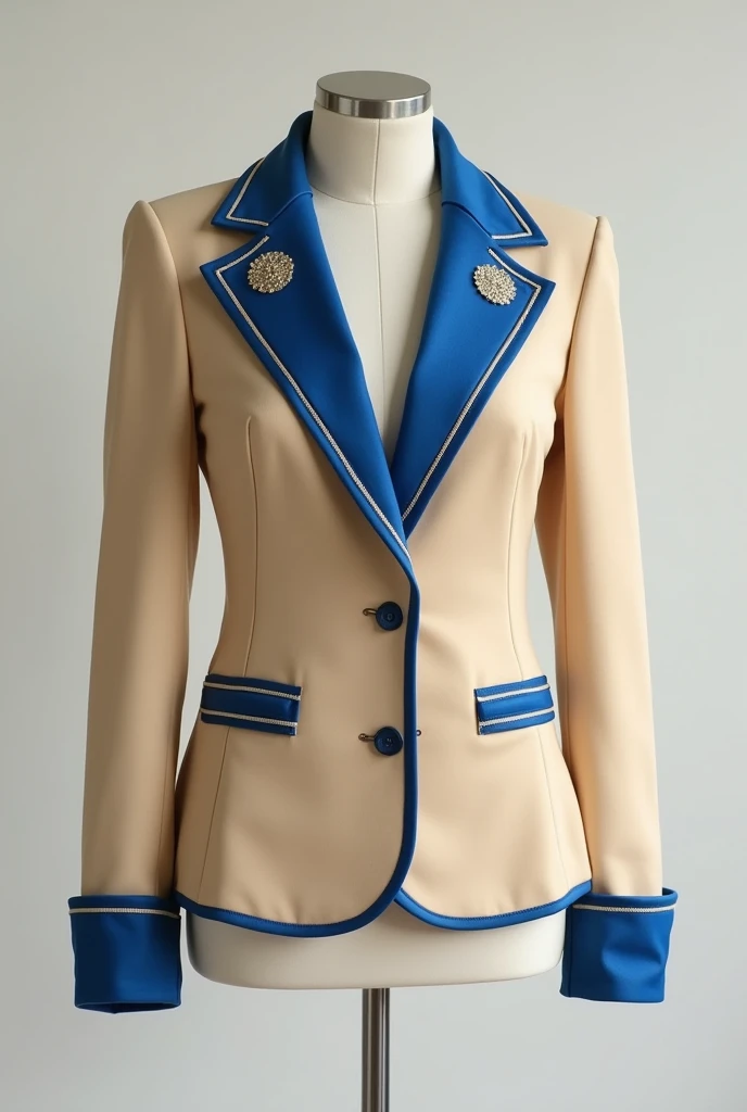 Create a prom school jacket by beige and blue 
