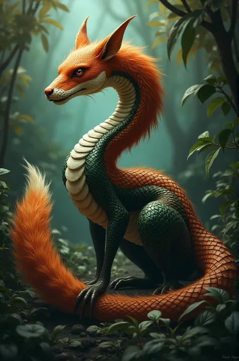 Make me an animal, that is a mix between a snake and a fox, It can be seen that they represent greed and envy