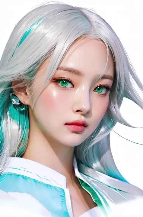 A drawing of a girl with white hair and green eyes., digital anime illustration, anime style portrait, Loish art style, Ross draws a portrait, beautiful portrait, close-up character portrait, Kawaii realistic portrait, rossdraws 1. 0, 🤤 girl portrait, art ...