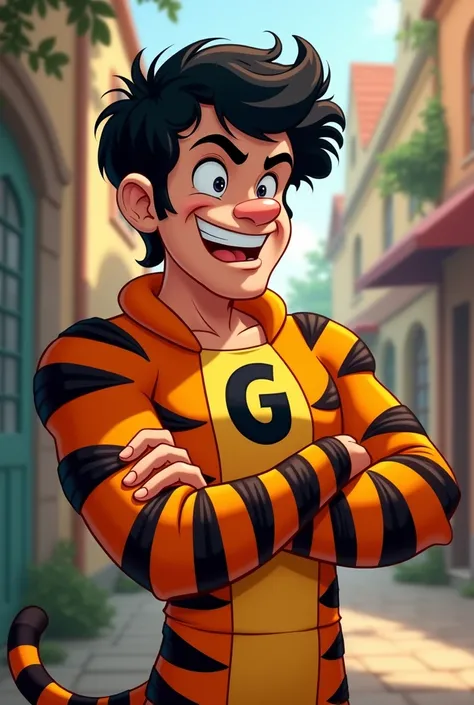 İcon, Bblack hair, naughty man, Disney, cartoon, tiger outfit, letter G on the chest