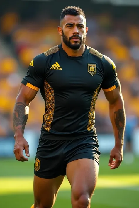 Rugby uniform in black, gold and white 