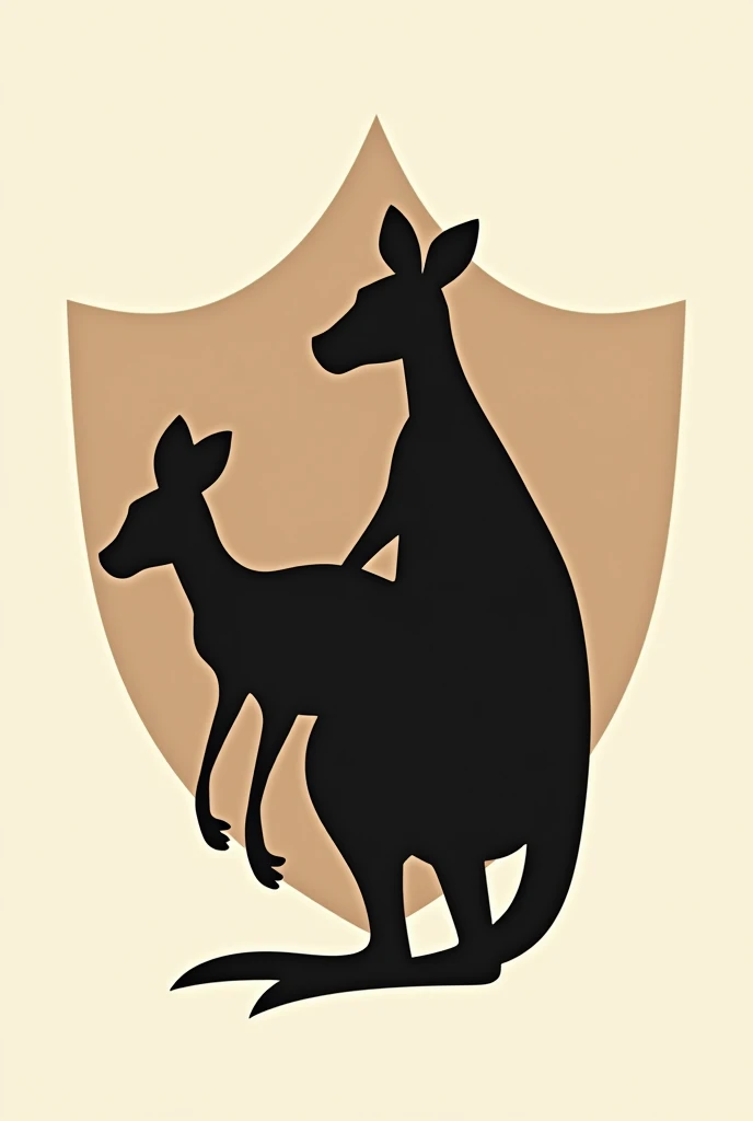 Silhouette of a kangaroo and a shield in the background. The kangaroo smaller than the shield. The image in two dimensions 