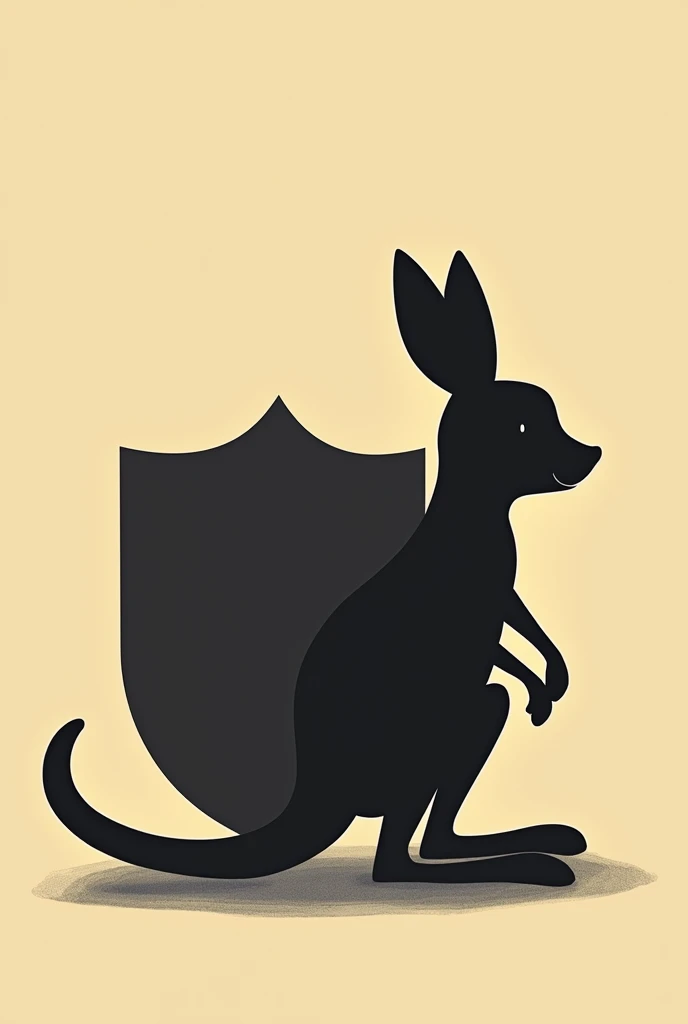 Silhouette of a small kangaroo and a shield in the background.. The image in two dimensions 