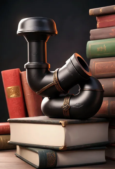 Black pipe on top of books 