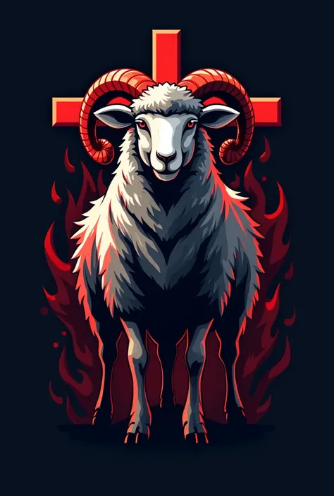 Make a team logo and place the sheep character in the center with red details, a cross and fire