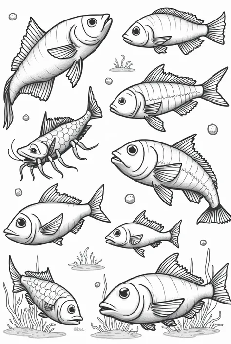 Create drawings of marine animals in png to color
