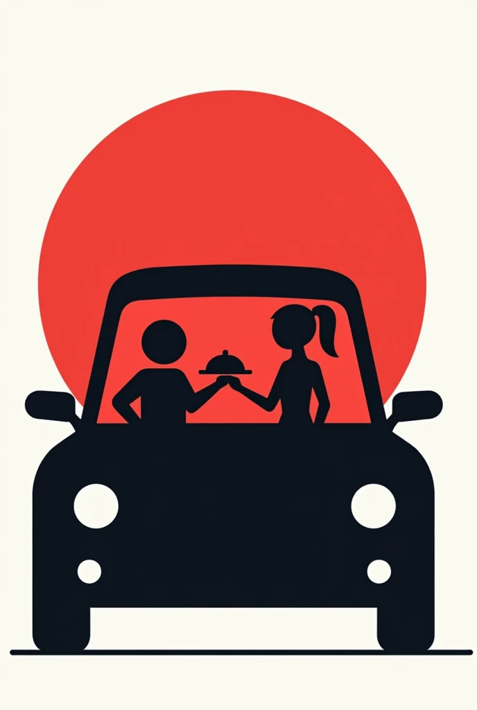 red waitress shape, faceless sitting in a black car and the waitress holding a tray, for a logo and without the red circle in the background

