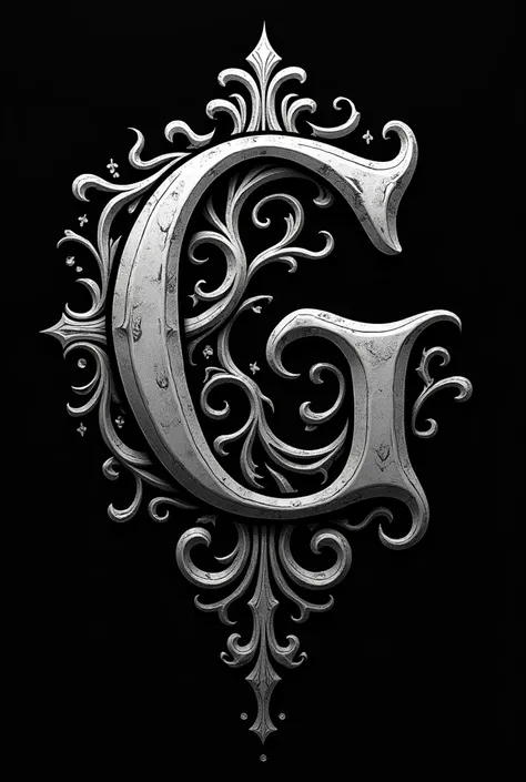 create a logo tattoo studio with the gothic font of the letter G with arebesques and bones