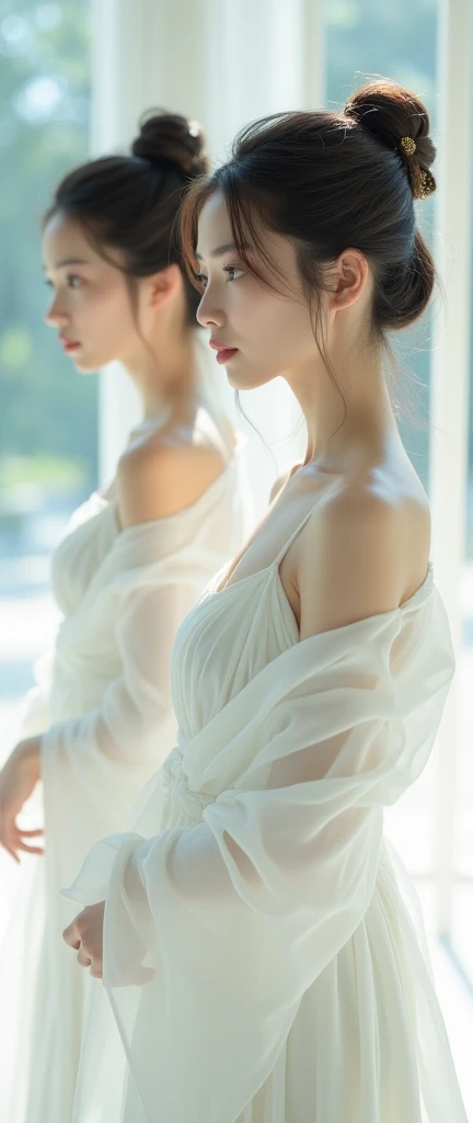 Very beautiful Japanese women, clear, White dress