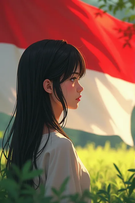 make me mitsuha is looking at the red and white flag of indonesia