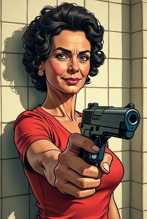 Drawing of Dona Florinda from the television program EL CHAVO holding a firearm