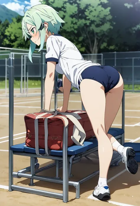 nsfw,1girl, sinon (sao), sword art online, ,full body,(((school gym buruma))),school ground,masterpiece, best quality, absurdres,