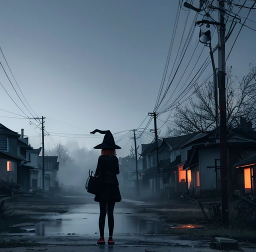 1 girl, immatsuri | immigrate | imchika | magnet 1 girl, Alone, girl with orange micro bikini, Witch hat, Sports shoes, squat pose, pet pose, open legs, haunted house in the background, abandoned house in ruins, dark night, full moon, exterior, halloween n...