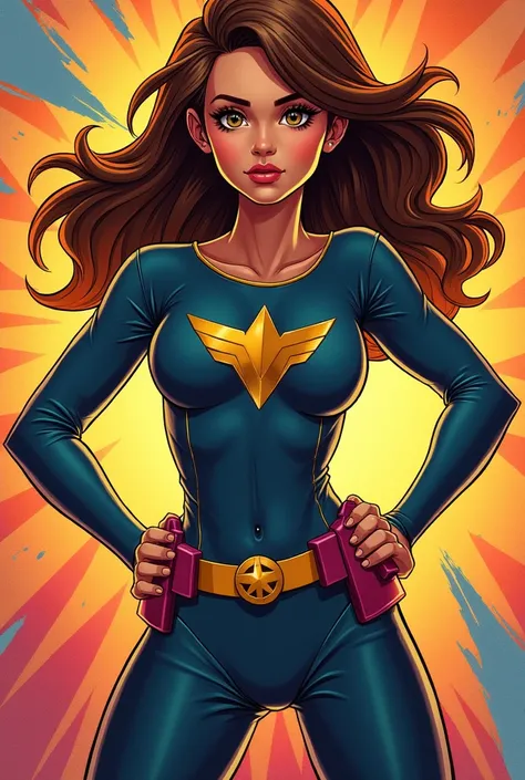 A brown-haired girl, Marvel comic book version.
