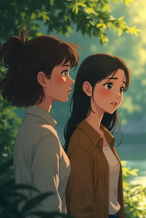 An animated image of the same woman with another person that makes her reflect on her decision 