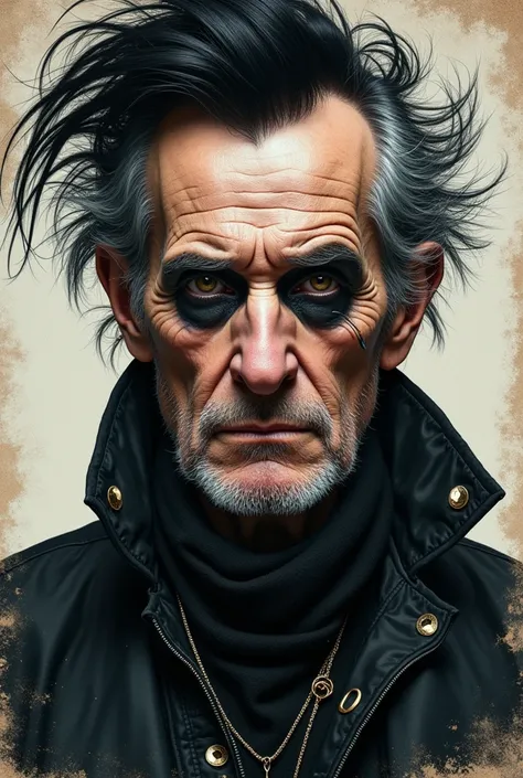 Extremely stylish emo magazine cover using an old man as the main character, but with all the components of a magazine cover 