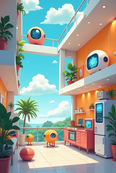 Create a kawaii illustrated image of a Smart Home by sinaihm