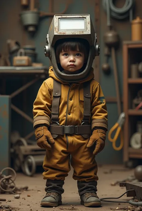 A child in welding safety gear 