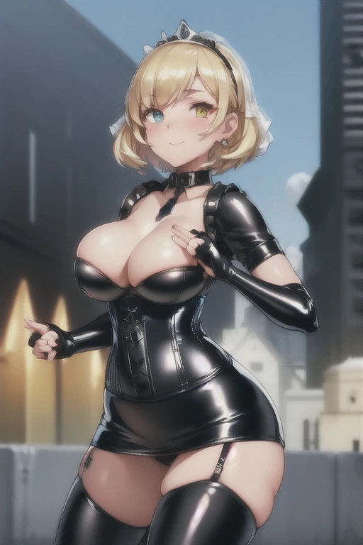 HMS_Renown (warship girls r),((masterpiece)),(((best quality))),((ultra-detailed)),((illustration)),((disheveled hair)),((frills)),
BDSM,Queen,********,(((One girl))),solo,(((Long gloves covered to the fingertips in black latex:1.4 ))),(((Black latex corse...