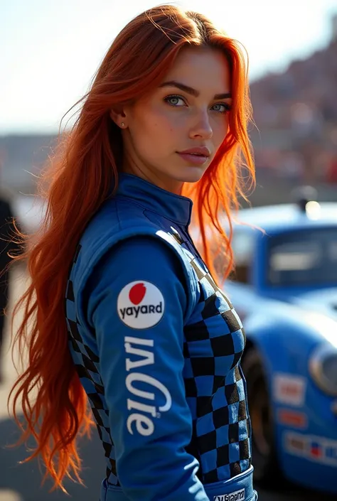 A digital photography  artwork by AI artist “TMann” captures the intense and enigmatic essence of a 25-year-old raven-haired female legend. The woman radiates confidence and warrior energy, dressed in a custom racing drivers suit and with a determined and ...