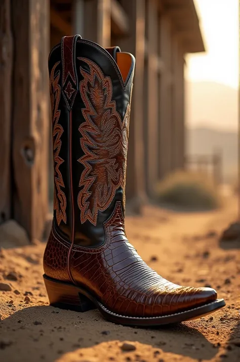 A cowboy boot with crocodile skin 