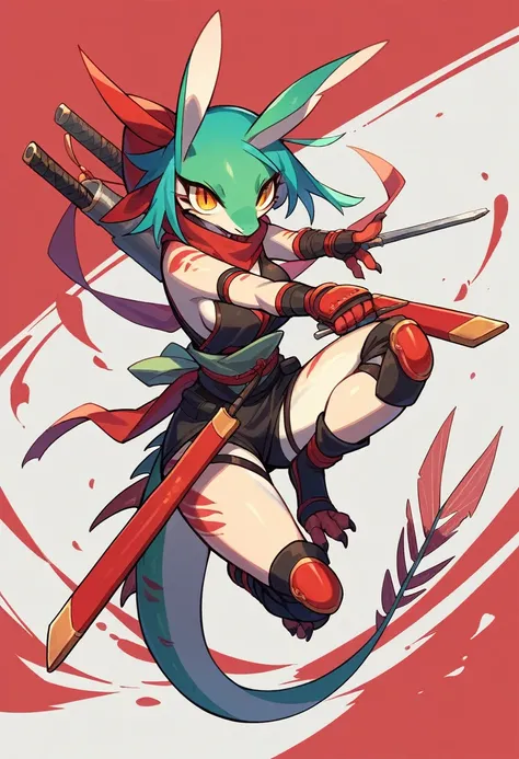 Female Dragon. Mantis Element. Female Furry.Like a Ninja. both hands become weapons. Compound eyes. Anime Style.