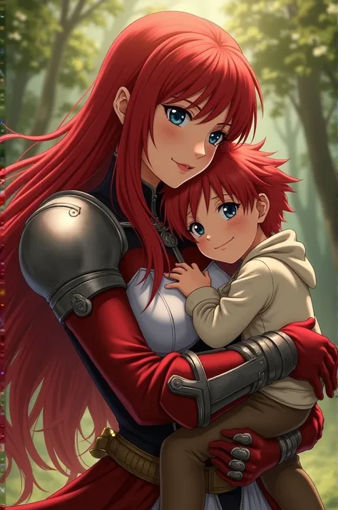 Erza Scarlet with her son in her arms