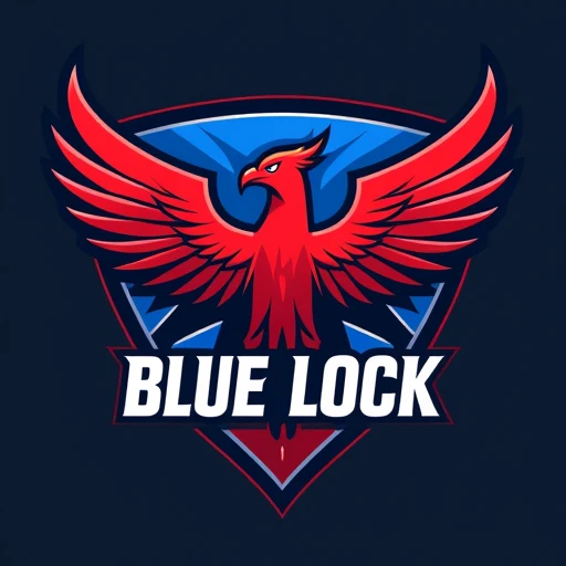 A logo for a football team inspired by the anime Blue Lock with the name Blue Lock and a red phoenix