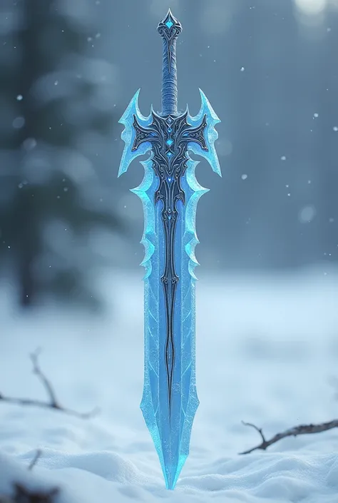 Staff with a moderately large blade at the end. not overly detailed. have elements related to ice to give it more flair.